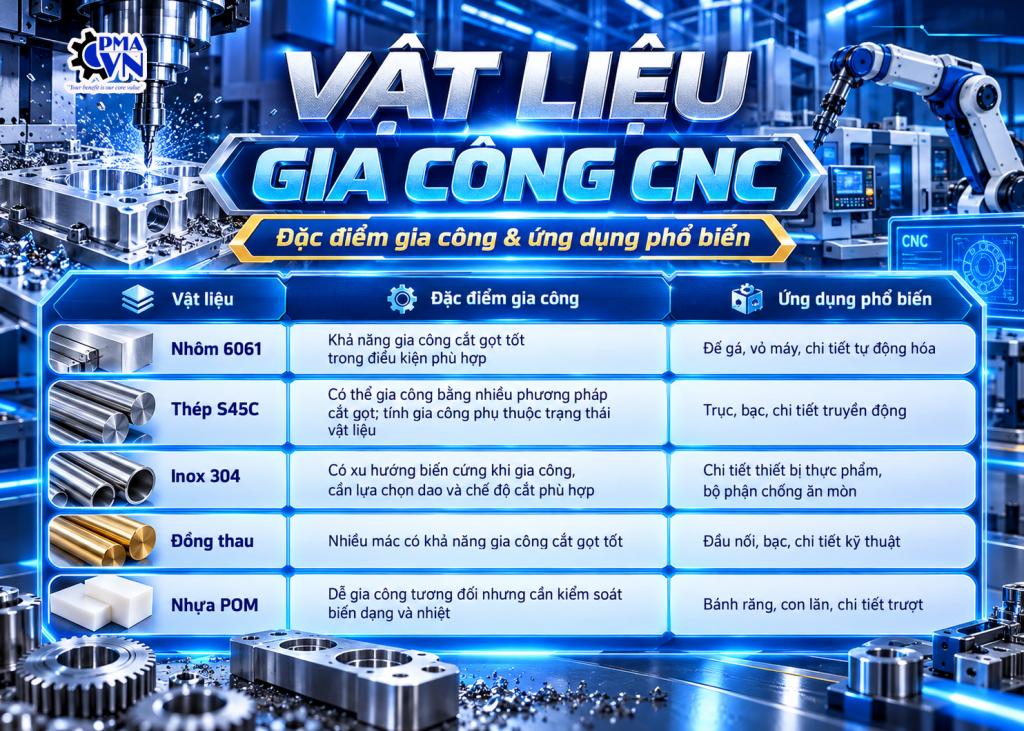 Loại vật liệu và khả năng gia công